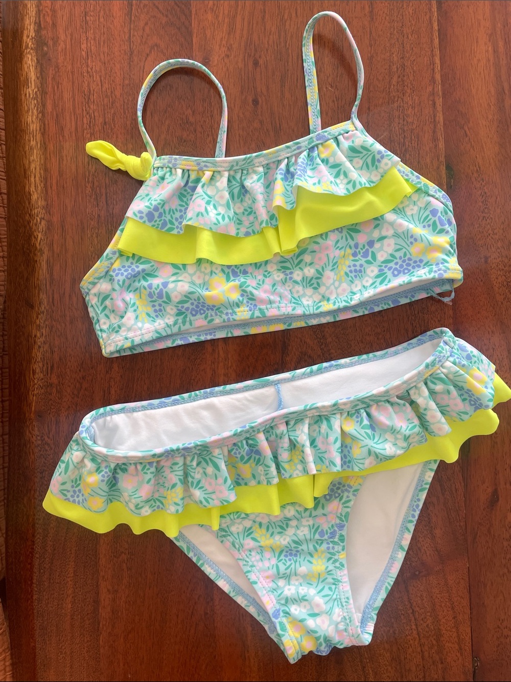 Kids Floral Ruffle Two-Piece Swim Set - Yellow & Mint